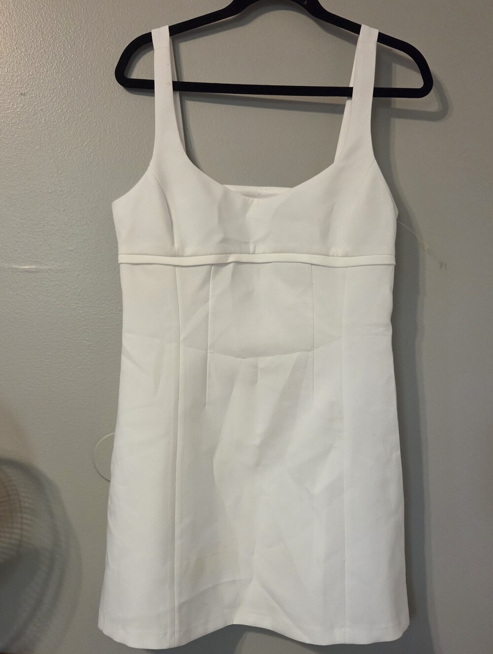 ZARA Women's White A-line Preppy Square Neck Mini Dress Sz L Wedding Bridal - Picture 4 of 8